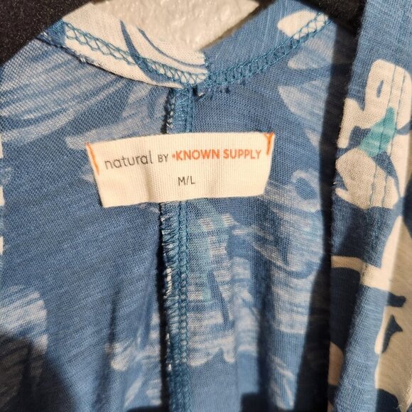 Natural Known Supply Kimono Cardigan Medium Large Floral Blue White - Picture 2 of 6